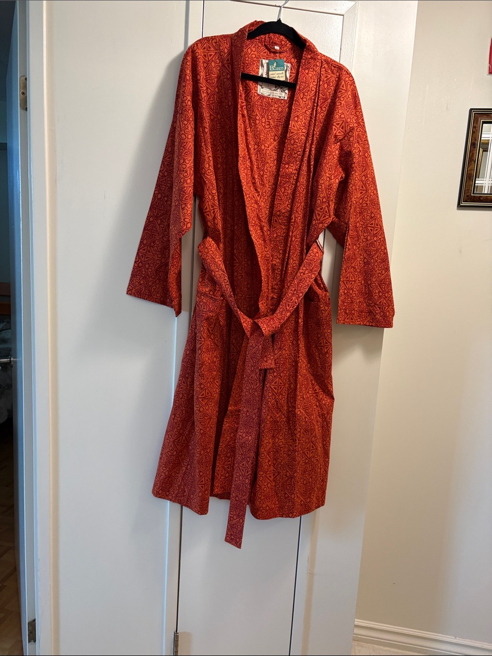 Balizen Terracotta Patterned Robe with Belt, pockets